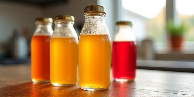 Artisanal glass bottles of low-sugar kombucha