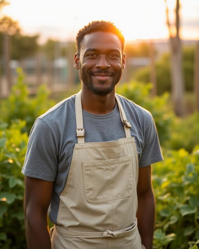 Featured local producer Laguerre Mcchrystal in a sustainable garden setting